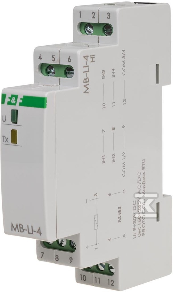 Licznik impulsów z wyjściem modbus rtu, 4-kanałowy, 1 moduł MAX-MB-LI-4HI - obrazek 1