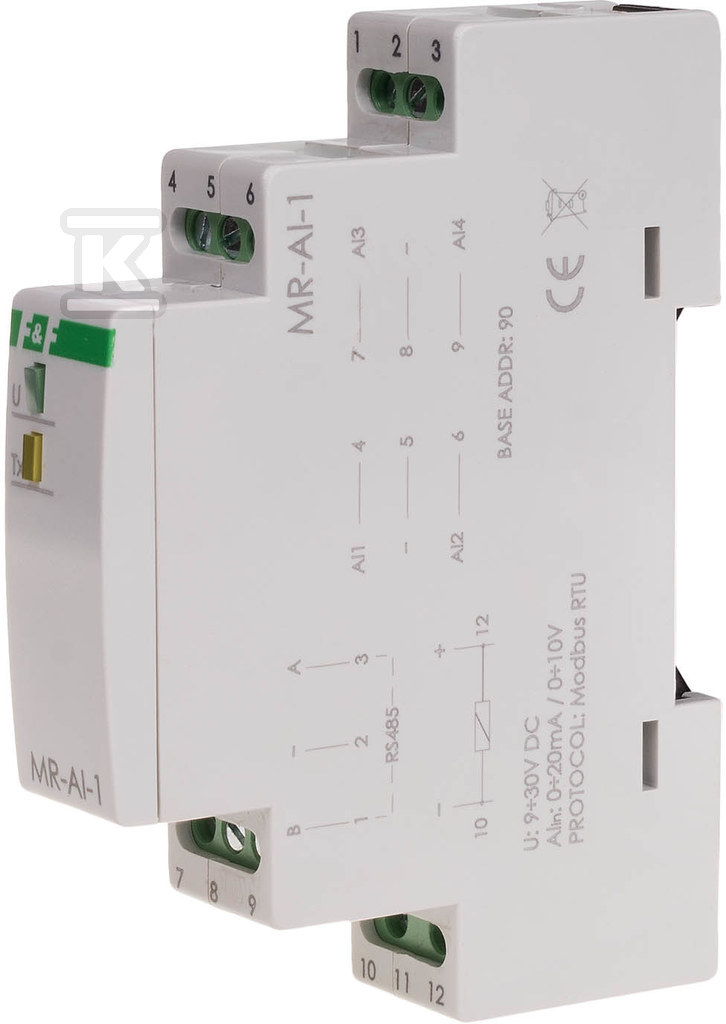 Moduł rozszerzeń wejść analogowych, z wyjściem modbus rtu, 1 moduł MAX-MR-AI-1 - obrazek 1