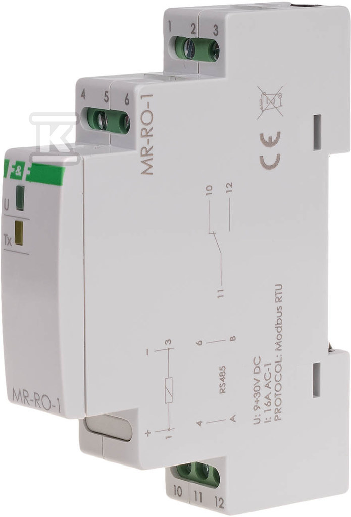 Moduł rozszerzeń wyjść przekaźnikowych, z wyjściem modbus rtu, 1-kanałowy, styk 1p 16a, 1 moduł MAX-MR-RO-1 - obrazek 1