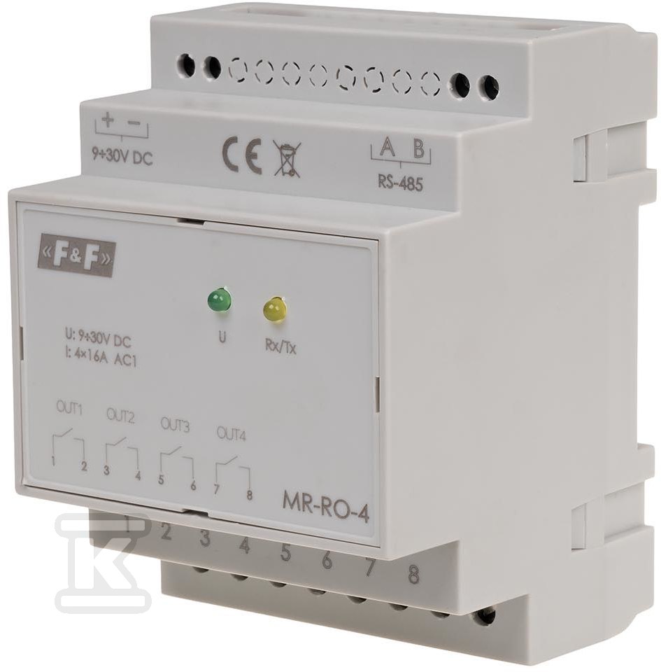 Moduł rozszerzeń wyjść przekaźnikowych, z wyjściem modbus rtu, 4-kanałowy, styk 4x1z 16a, 4 moduły MAX-MR-RO-4 - obrazek 1