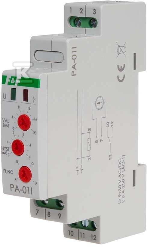 Przekaźnik analogowy z wejściem prądowym, wejście 0÷20ma / 4÷20ma, 8a, montaż na szynie din MAX-PA-01I - obrazek 1