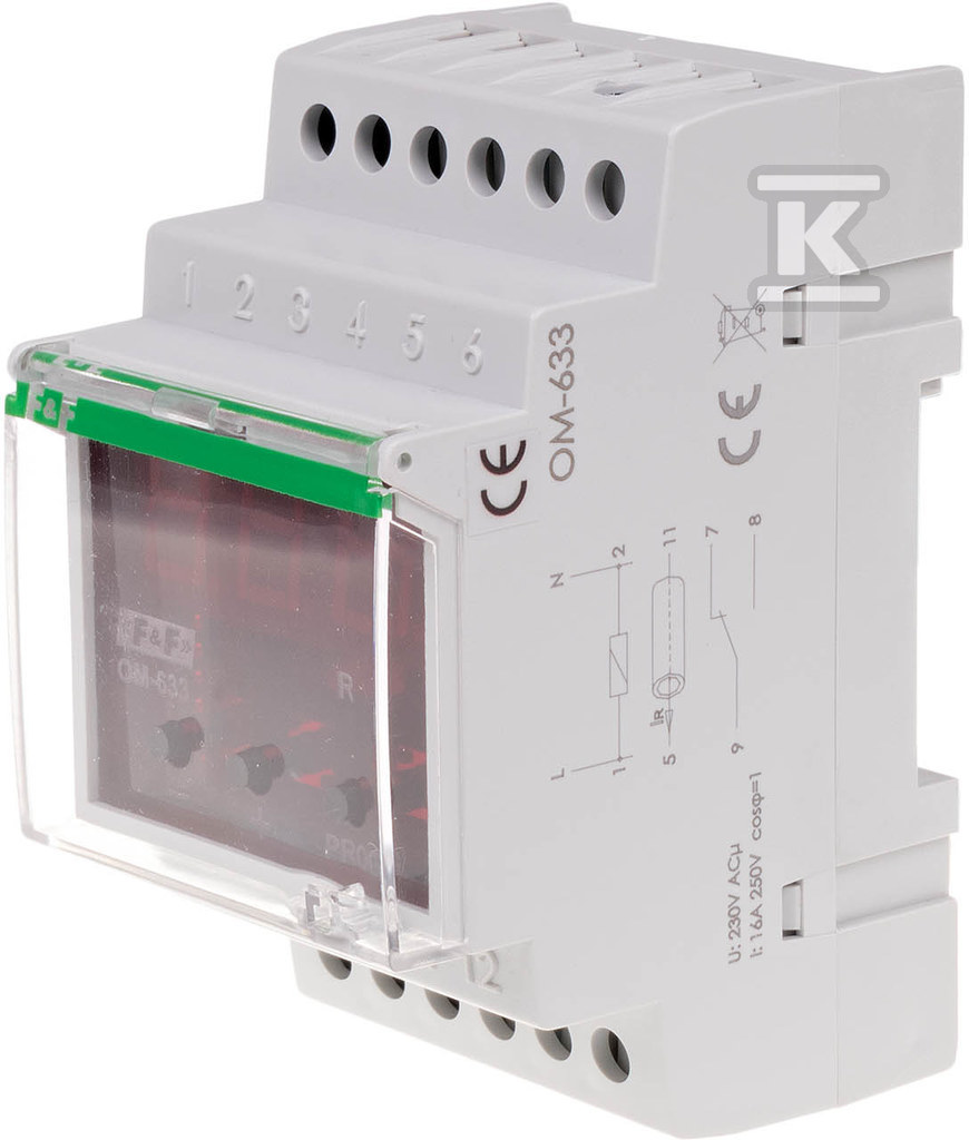 Ogranicznik z funkcją przekaźnika napięciowego, LCD, pomiar do 10kW, montaż na szynie DIN, OM-633 - obrazek 1