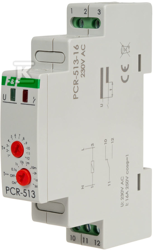 Przekaźnik czasowy rewersyjny, styki: 1no/nc, 230v, 16a PCR-513-16 - obrazek 1