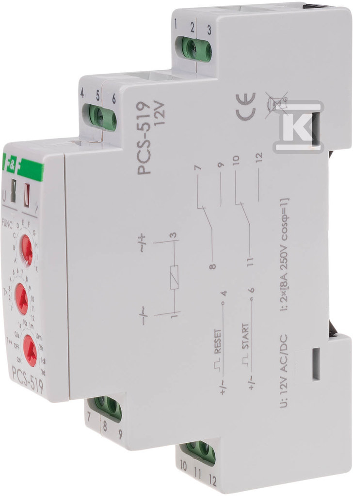 Przekaźnik czasowy 10-funkcji, styki 2P 12V PCS-519 12V Un=12V I<8A t(0 ,1sek.-576h) 1 moduł PCS-519-12V - obrazek 1