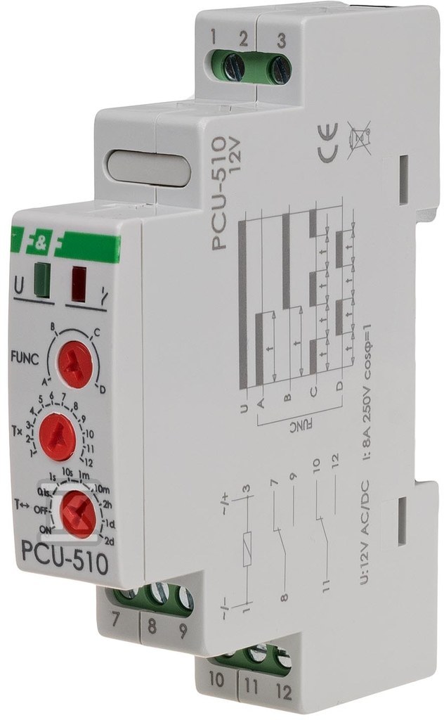 Przekaźnik czasowy, styk: 2xno/nc 12v ac/dc PCU-510-12V - obrazek 1