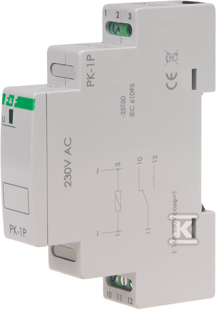 Przekaźnik elektromagnetyczny PK-1P 110 V Un=110V AC/DC Io<16A montaż na szynie TH-35 PK-1P-110V - obrazek 1