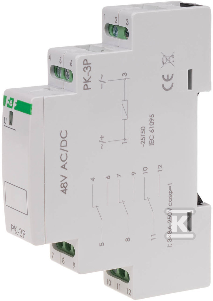 Przekaźnik elektromagnetyczny PK-3P 48V 48V AC/DC styk: 3P I=3x8A 1 moduł PK-3P-48V - obrazek 1