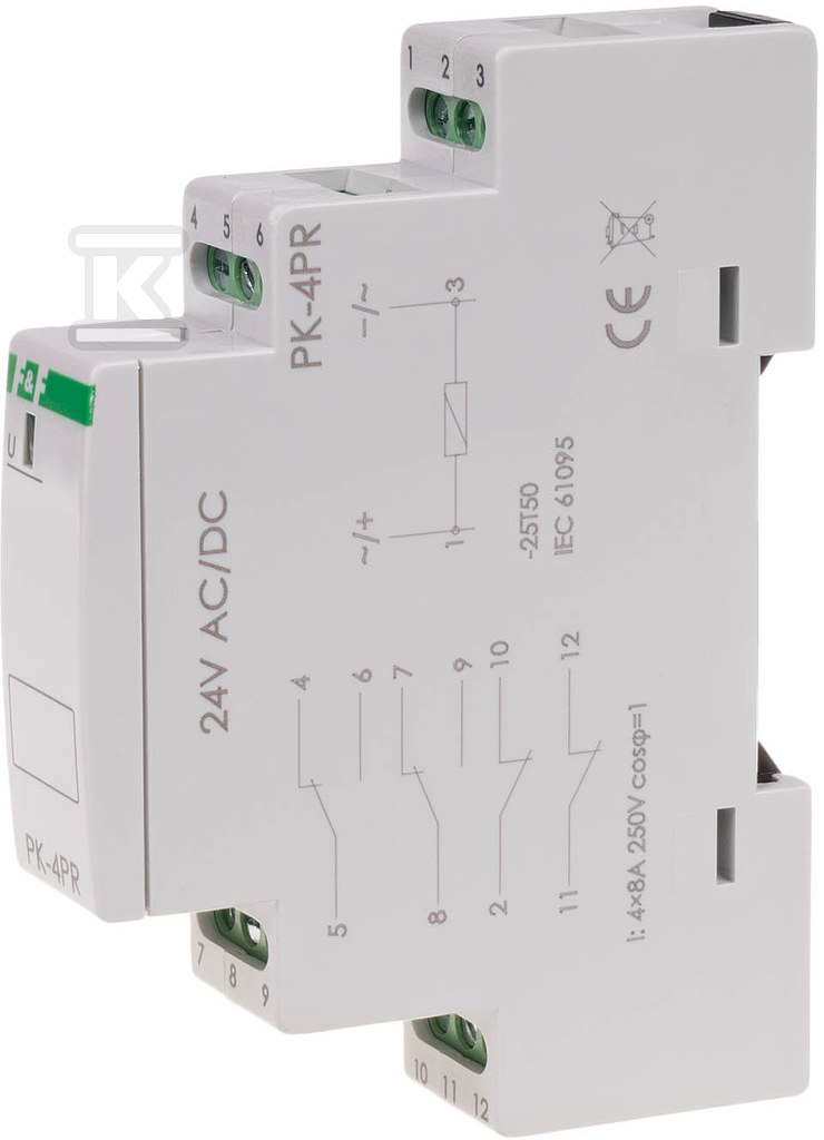 Przekaźnik elektromagnetyczny PK-4PR 24V 24V AC/DC styk: 2P I=2x8A 2R I=2x8A 1 moduł PK-4PR-24V - obrazek 1