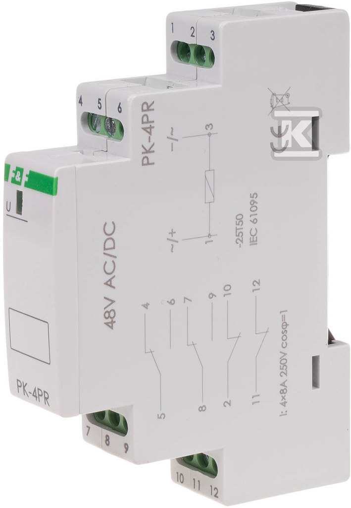 Przekaźnik elektromagnetyczny PK-4PR 48V 48V AC/DC styk: 2P I=2x8A 2R I=2x8A 1 moduł PK-4PR-48V - obrazek 1