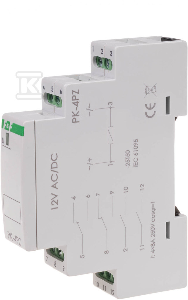 Przekaźnik elektromagnetyczny PK-4PZ 12V 12V AC/DC styk: 2P I=2x8A 2Z I=2x8A 1 moduł PK-4PZ-12V - obrazek 1