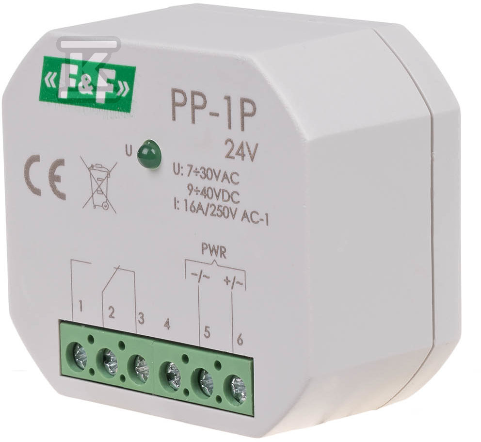 Przekaźnik elektromagnetyczny, 1P 16A, montaż podtynkowy,U=7÷30VAC / 9÷40VDC, PP-1P 24V PP-1P-24V - obrazek 1