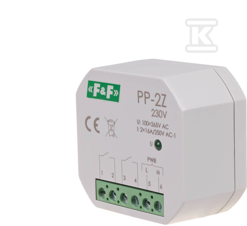 Przekaźnik elektromagnetyczny, 2Z 16A, montaż podtynkowy, w obudowie PDT,U=100-265V AC, styk: 2Z 16A, PP-2Z 230V PP-2Z-230V - obrazek 1