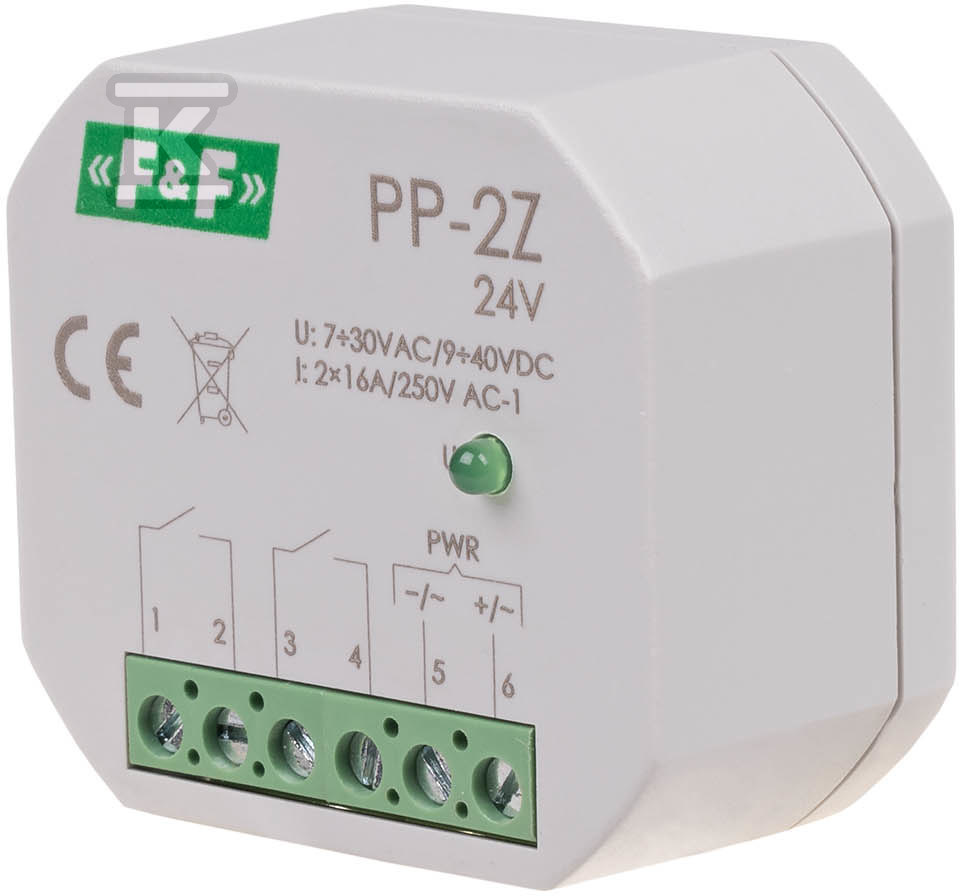 Przekaźnik elektromagnetyczny, 2Z 16A, montaż podtynkowy,w obud.PDT,U=7÷30VAC / 9÷40VDC, PP-2Z 24V PP-2Z-24V - obrazek 1