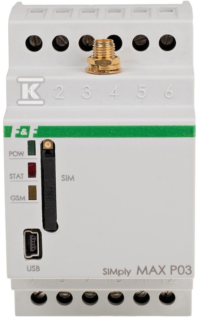 Przekaźnik zdalnego sterowania gsm (sms), 2xwy, 2xwe, sterowanie temperaturą, 230v ac, 2x1no/nc, montaż na szynie din SIMplyMAX-P03 SIMPLYMAX-P03 - obrazek 1