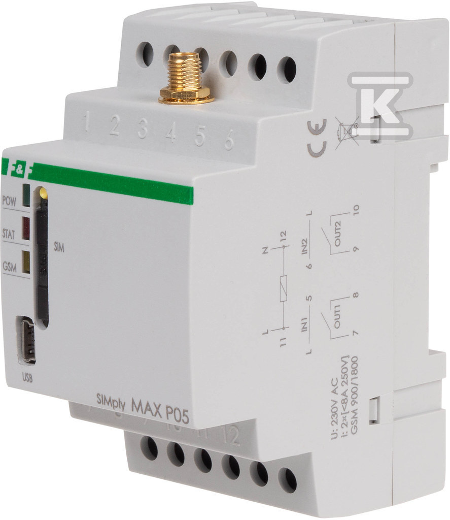 Przekaźnik zdalnego sterowania gsm - licznik impulsów i czasu pracy / załącz-wyłącz / funkcja alarm, 230v, 1xno SimplyMAX-P05 SIMPLYMAX-P05 - obrazek 1