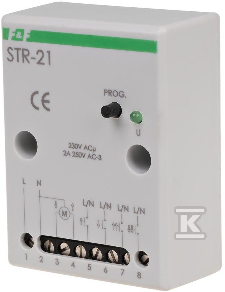 Sterownik rolet STR-21 dwuprzyciskowy, Un=230V AC, 8A, montaż natynkowy lub w kasecie rolety - obrazek 1