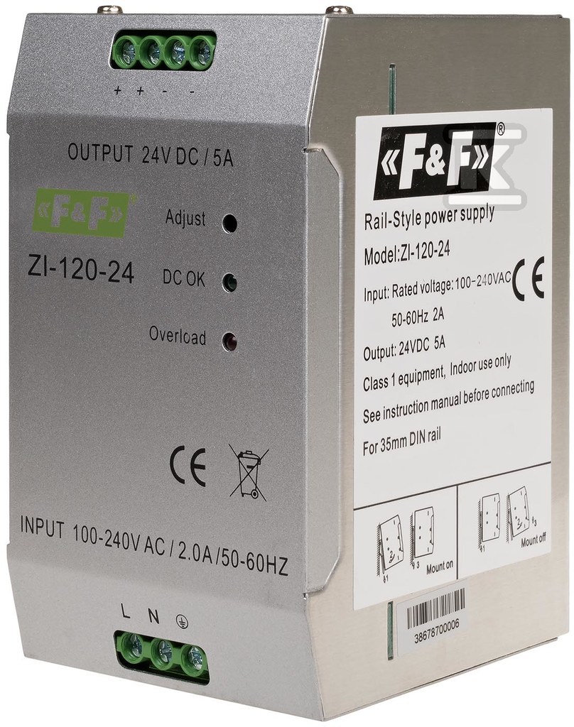 Zasilacz impulsowy przemysłowy nap. wej. 90÷264v ac/120÷370v dc, p=120w nap. wyj. 24v dc ZI-120-24V