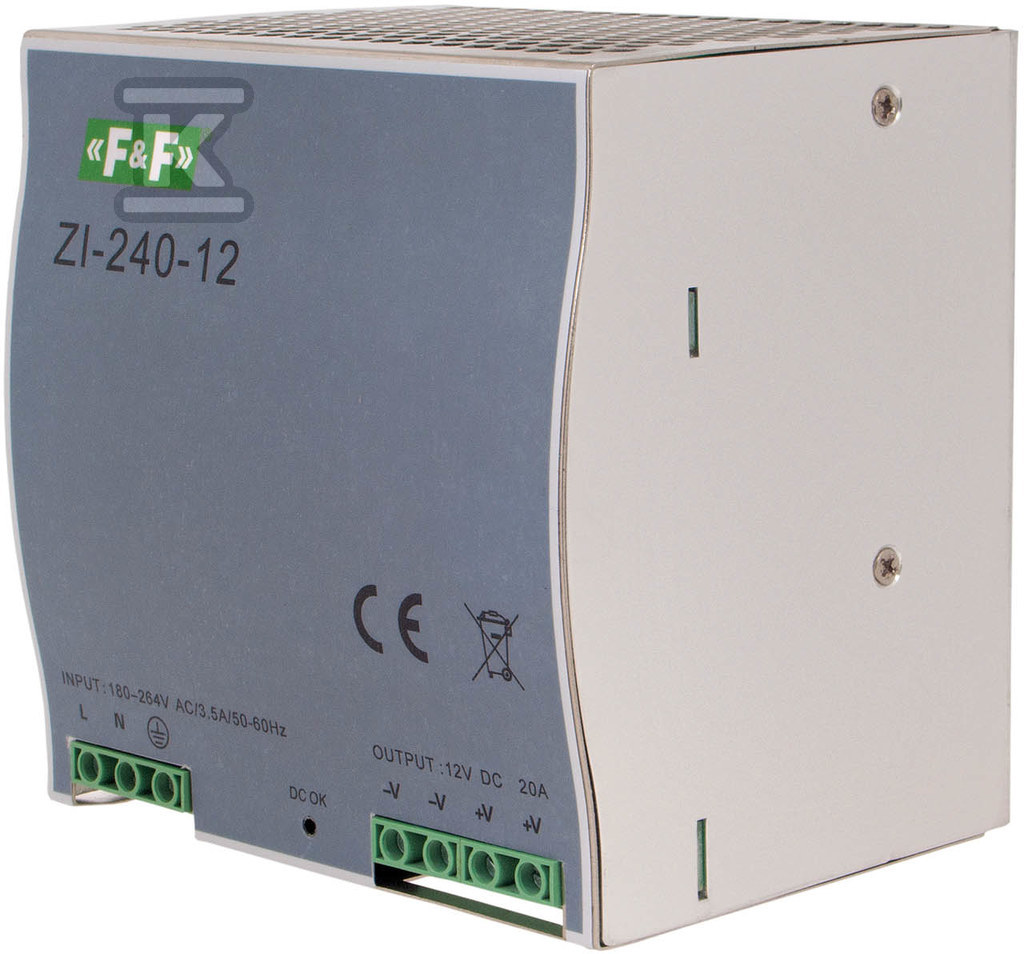 Zasilacz impulsowy przemysłowy nap. wej. 90÷264v ac/120÷370v dc, p=240w nap. wyj. 12v dc ZI-240-12V
