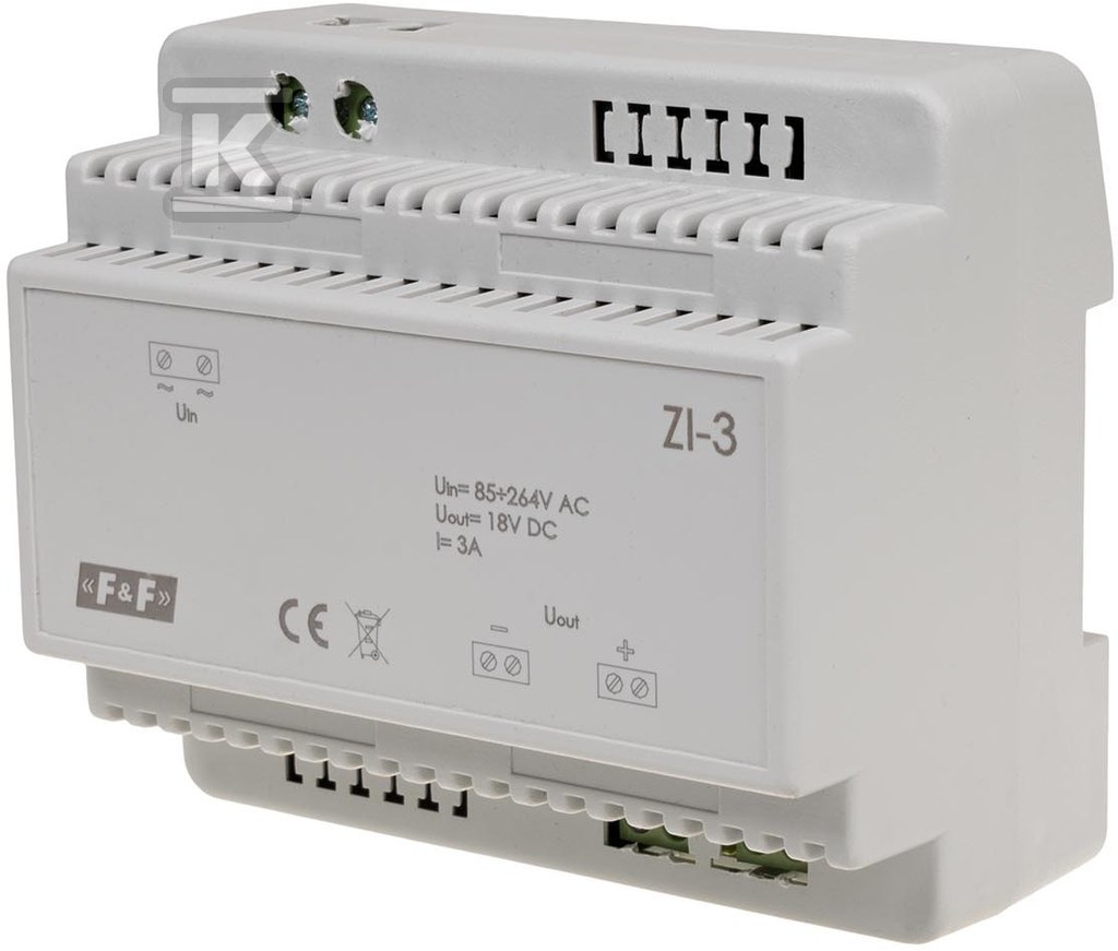 Zasilacz impulsowy ZI-3, napięcie wejściowe 85-264V AC, napięcie wyjściowe 5, 12, 15, 18, 24, 48 V DC, P=50W, 6 modułów - obrazek 1