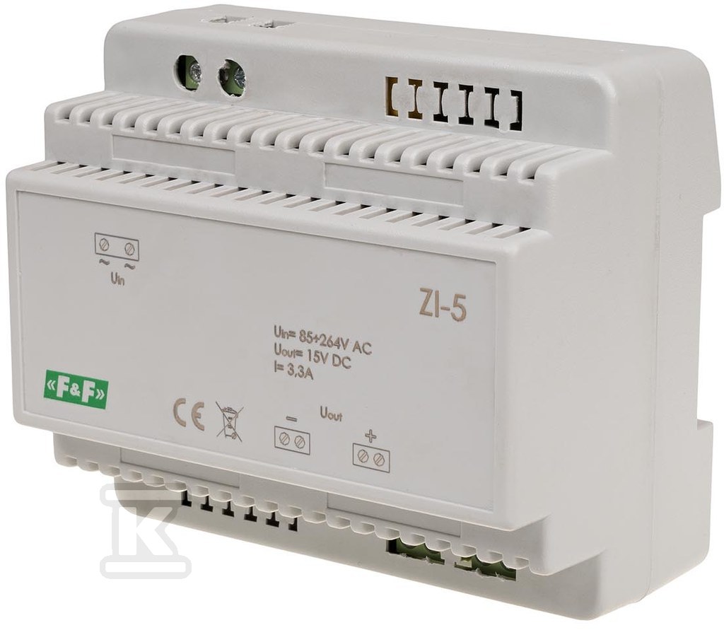 Zasilacz impulsowy ZI-5, napięcie wejściowe 85-264V AC, napięcie wyjściowe 5, 12, 15, 18, 24, 48 V DC, P=50W, 6 modułów - obrazek 1