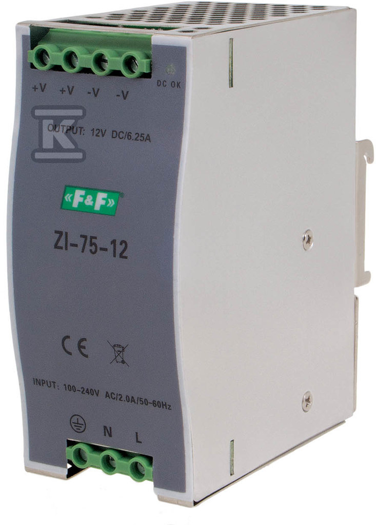 Zasialacz impulsowy przemysłowy nap. wej. 90÷264v ac/120÷370v dc, p=75w nap. wyj. 12v dc ZI-75-12V - obrazek 1