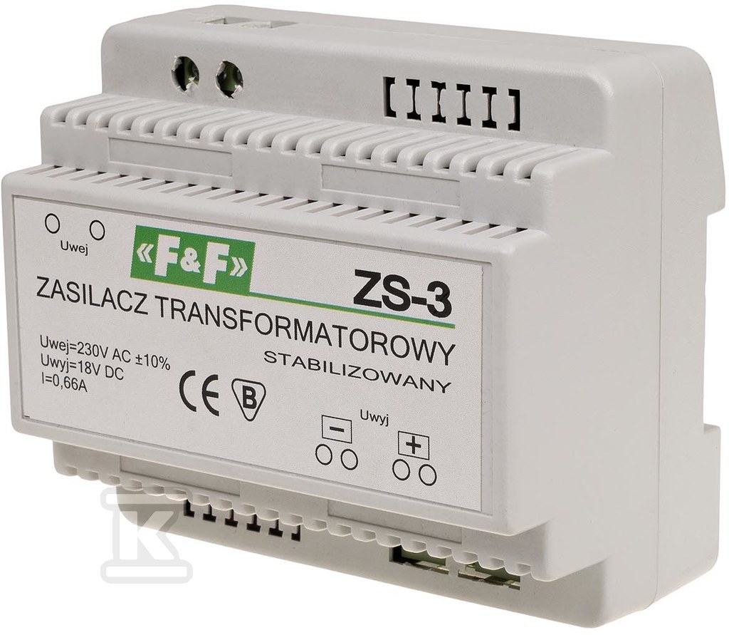Zasilacz transformatorowy ZS-3, napięcie wejściowe 230V AC, napięcie wyjściowe 5, 12, 15, 18, 24, 48 V DC, P=12W, 6 modułów - obrazek 1