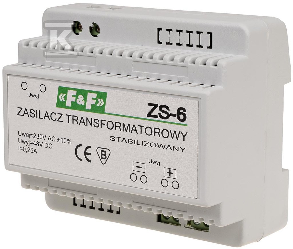 Zasilacz transformatorowy ZS-5, napięcie wejściowe 230V AC, napięcie wyjściowe 5, 12, 15, 18, 24, 48 V DC, P=12W, 6 modułów ZS-6 - obrazek 1