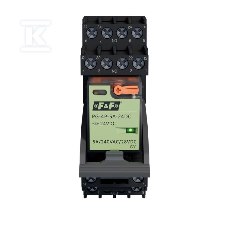 Przekaźnik interfejsowy PG-4P-5A-24DC + gniazdo przekaźnikowe GN-4P + obejma wyrzutnikowa K-GN-4P + moduł przeciwprzepięciowy LED GN-LV-24 DTA892 - obrazek 1