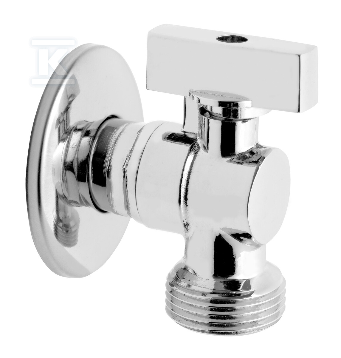 Zawór kulowy kątowy z metalowym uchwytem z rozetą, z zaworem zwrotnym 1-2"x3-4" CF3016 - obrazek 1