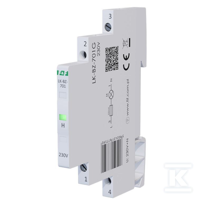 Lampka kontrolna zasilania z zabezpieczeniem LK-BZ-701G 1/3S 230V 1xLED ZIELONA