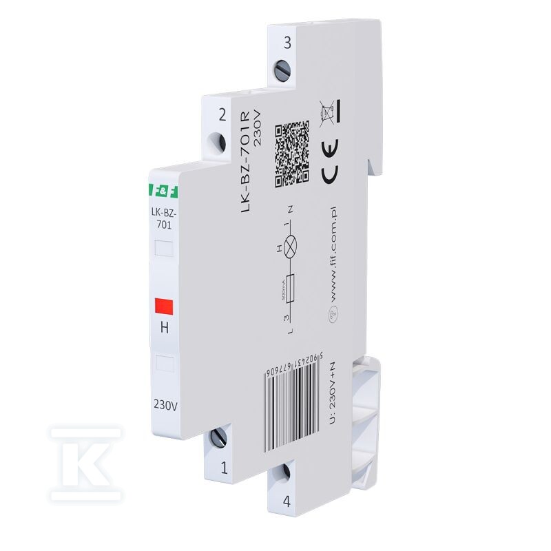 Lampka kontrolna zasilania z zabezpieczeniem LK-BZ-701R 1/3S 230V 1xLED CZERWONA
