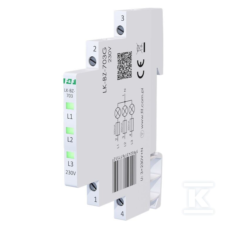 Lampka kontrolna zasilania z zabezpieczeniem LK-BZ-703G 1/3S 3X230V 3xLED ZIELONA