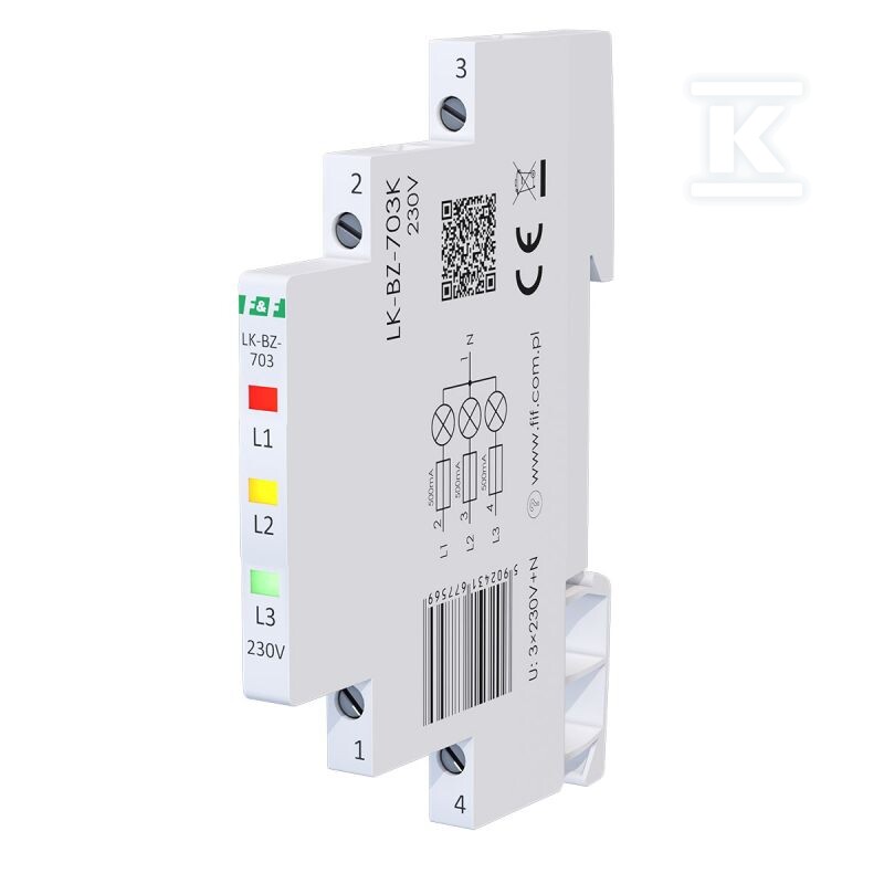 Lampka kontrolna zasilania z zabezpieczeniem LK-BZ-703K 1/3S 3X230V 3xLED - 3 kolory - obrazek 1
