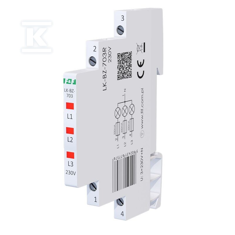 Lampka kontrolna zasilania z zabezpieczeniem LK-BZ-703R 1/3S 3X230V 3xLED CZERWONA - obrazek 1