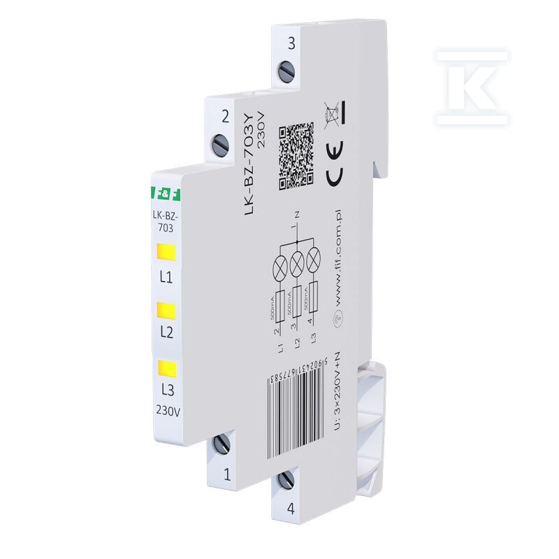 Lampka kontrolna zasilania z zabezpieczeniem LK-BZ-703Y 1/3S 3X230V 3xLED ŻÓŁTA - obrazek 1
