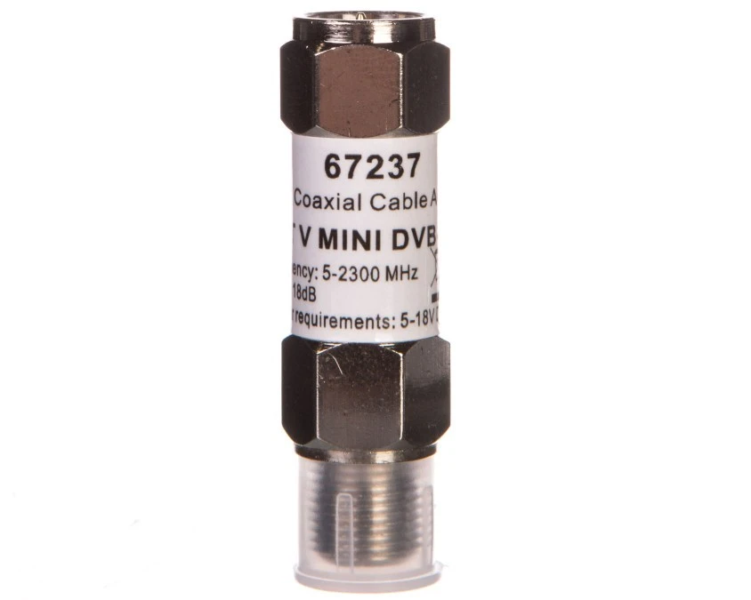 Mini wzmacniacz sygnału DVB‑T/SAT 18dB /na kabel koncentryczny/ F ‑ F 67237