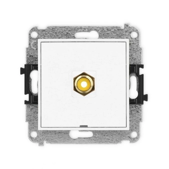 MINI Mechanizm gniazda pojedynczego RCA, bez pola opisowego (typu cinch ‑ żółty, pozłacany) biały mat 25MGRCABO‑1 - obrazek 1
