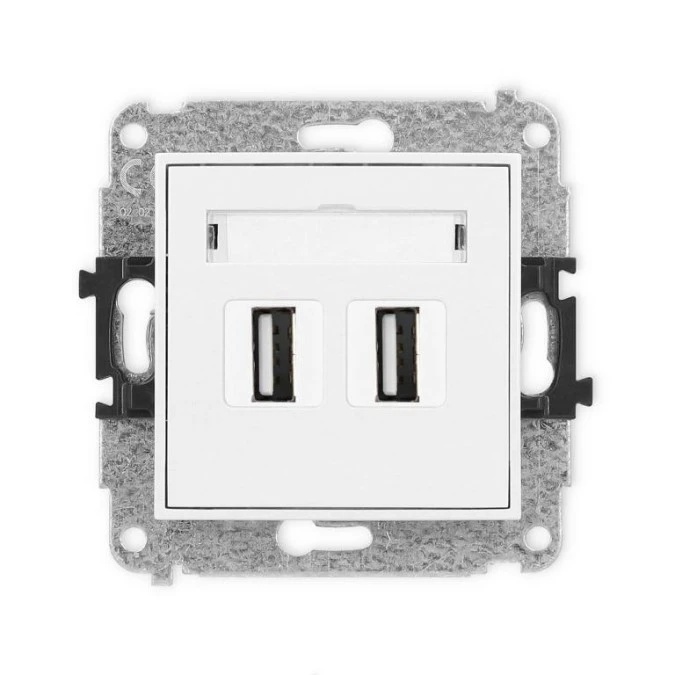 MINI Mechanizm gniazda podwójnego 2xUSB A‑A 2.0 biały mat 25MGUSB‑2 - obrazek 1
