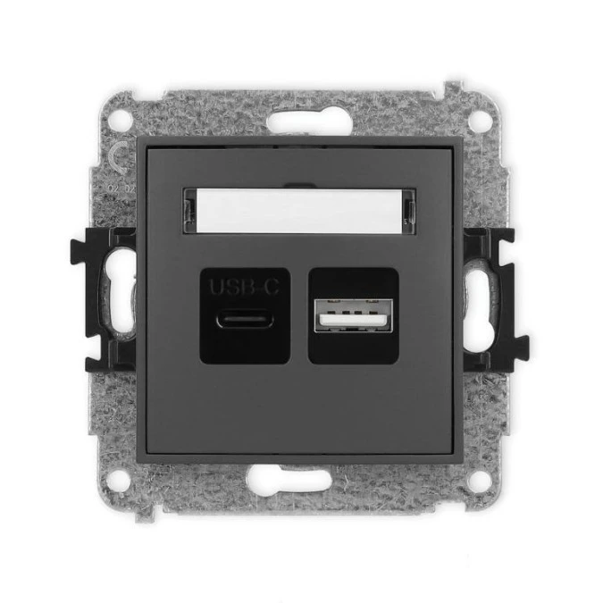 MINI Mechanizm ładowarki USB podwójnej USB C + USB A, 30W max. grafitowy mat 28MCUSB‑10 - obrazek 1