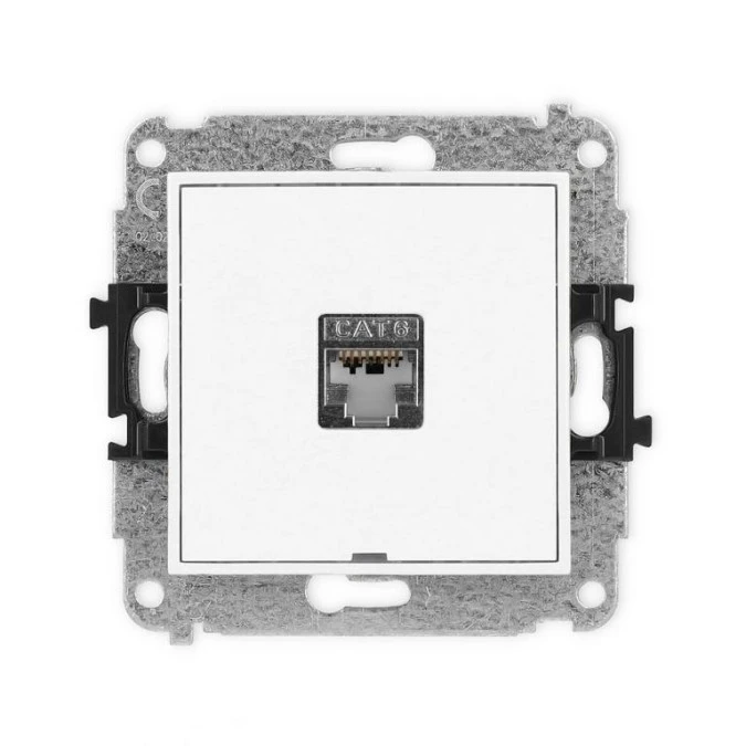 MINI Mechanizm gniazda komputerowego pojedynczego 1xRJ45, kat. 5e, ekranowane 8‑stykowy, bez pola opisowego biały mat 25MGKBO‑1e - obrazek 1