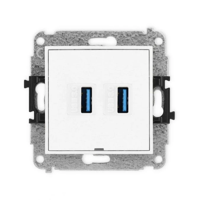 MINI Mechanizm gniazda podwójnego 2xUSB A‑A 3.0, bez pola opisowego biały mat 25MGUSBBO‑6 - obrazek 1