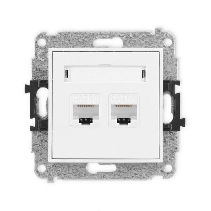 MINI Mechanizm gniazda komputerowego podwójnego 2xRJ45, kat. 6A, 8‑stykowy biały mat 25MGK‑8 - obrazek 1