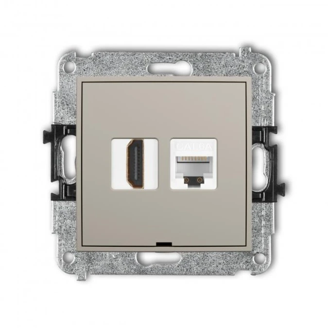 MINI Mechanizm gniazda HDMI 2.1, 8K + gniazda komp. poj. 1xRJ45, kat. 6A, 8‑stykowy, bez pola opisowego taupe 60MGHKBO‑86A - obrazek 1
