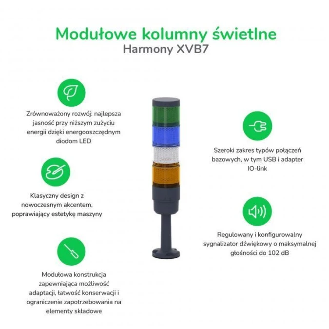 Moduł dźwiękowy, kolumna świetlna Harmony XVB7, Ø70mm, 2 tony, szary XVB7C9S - obrazek 2