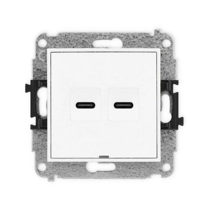 MINI Mechanizm gniazda podwójnego 2xUSB C‑C, bez pola opisowego biały mat 25MGUSBBO‑8 - obrazek 1