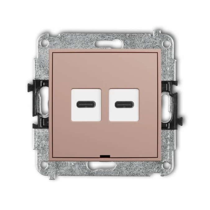 MINI Mechanizm ładowarki USB podwójnej 2xUSB C, 30W max., bez pola opisowego łososiowy 62MCUSBBO‑9 - obrazek 1