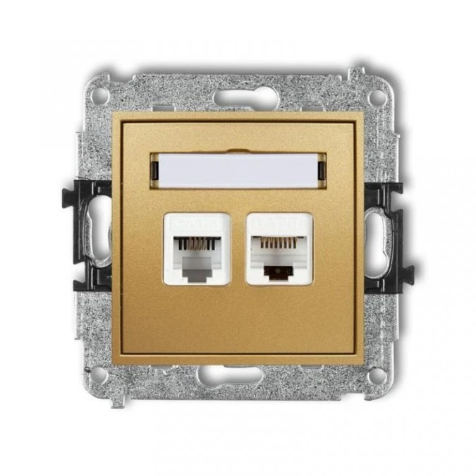 MINI Gniazdo telefoniczne RJ11 + gniazdo komputerowe RJ45 kat. 5e 8‑stykowy beznarzędziowy złoty 29MGTK - obrazek 1