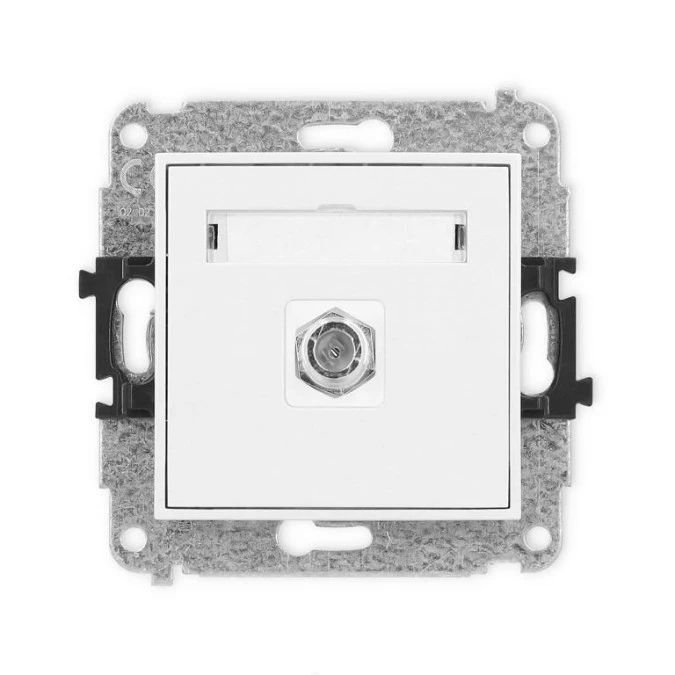 MINI Mechanizm gniazda antenowego pojedynczego typu F (SAT) niklowany biały mat 25MGF‑1 - obrazek 1