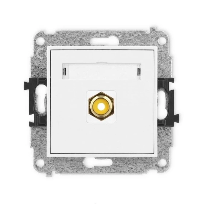 MINI Mechanizm gniazda pojedynczego RCA (typu cinch ‑ żółty, pozłacany) biały mat 25MGRCA‑1 - obrazek 1