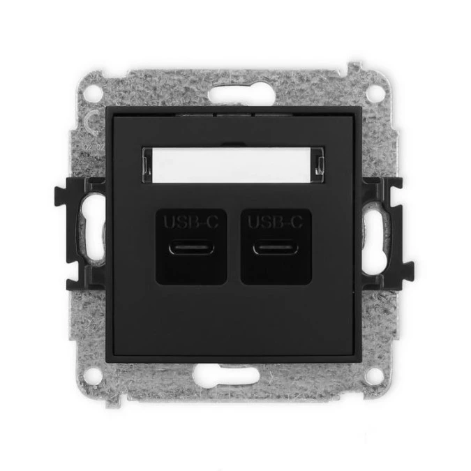 MINI Mechanizm ładowarki USB podwójnej 2xUSB C, 30W max. czarny mat 12MCUSB‑9 - obrazek 1